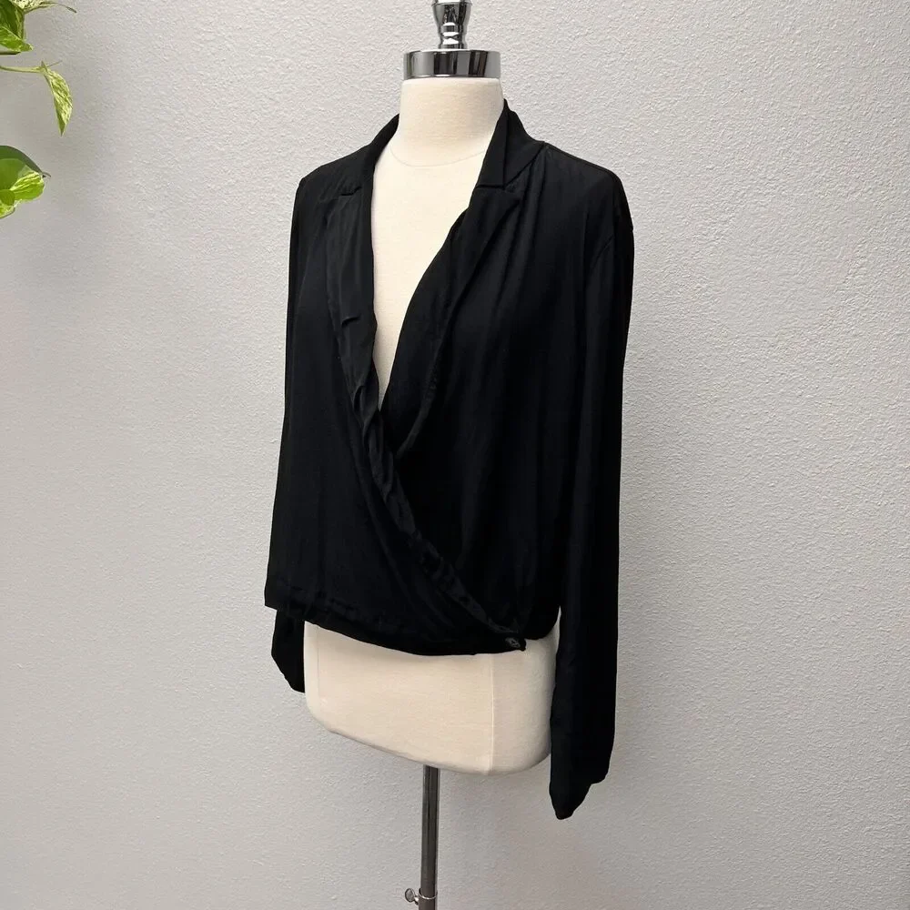 Anthropologie Ett Twa Black Summer Blazer Wrap Top Women's Size 10 Viscose‎ - Picture 6 of 8